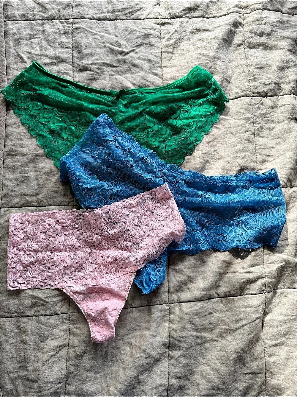 Hanky Panky Signature Lace Original Rise Thong Set Green & Blue